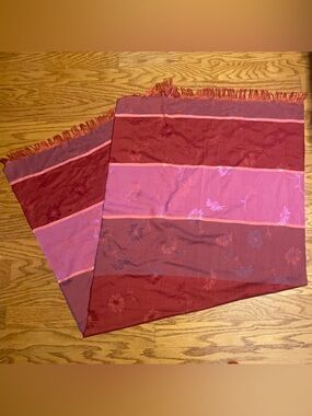 Striped Floral Jacquard Scarf in Burgundy and Rose